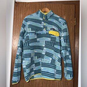 Patagonia Blue and Green Patterned Fleece Pullover